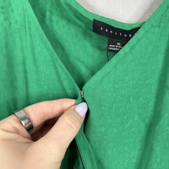 Sanctuary Womens Top Extra Large Green Dani One Shoulder Tie Wrap Blouse Resort - Picture 9 of 12